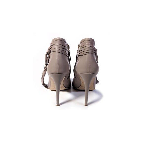 JEROME C. ROUSSEAU Taupe Ankle Boots Womens 7 Peep Toe w/ Tassel Wrap - Picture 4 of 9